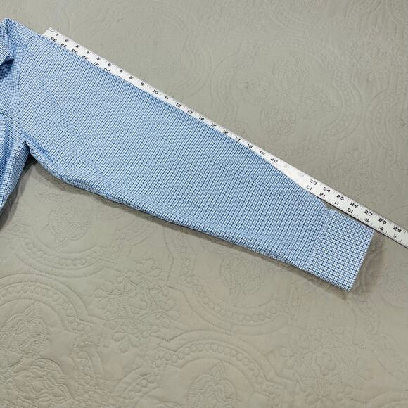 David Donahue Button Shirt Mens 17 36/37 Tall XL Blue Houndstooth Dress Check - Picture 7 of 7